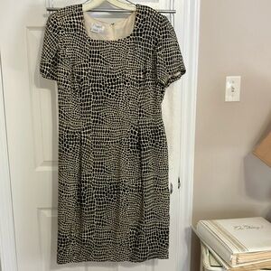 Maggy L Black and White Sheath Midi Dress with Square Neck